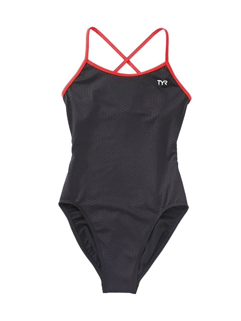 TYR Black One-Piece Swimsuit with Red Trim and Crossback Straps